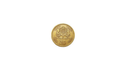 1974 Moroccan 20 Santimat Coin Back Side Isolated on White Background