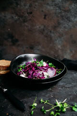 Purple cabbage salad with radish and cucumber