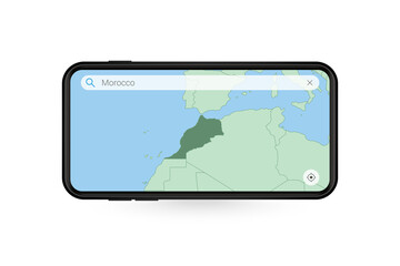 Searching map of Morocco in Smartphone map application. Map of Morocco in Cell Phone.