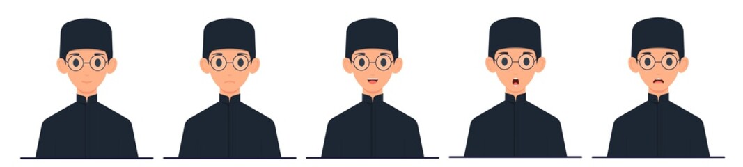 various kinds of Muslim male expressions in a bundle set