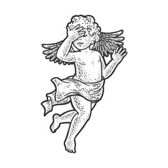 Angel facepalm gesture sketch raster illustration
