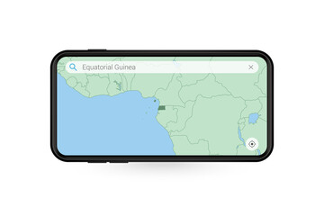 Searching map of Equatorial Guinea in Smartphone map application. Map of Equatorial Guinea in Cell Phone.