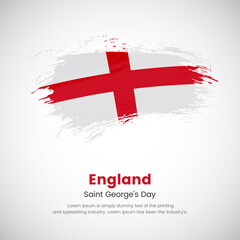 Brush painted grunge flag of England country. Saint George's Day of England. Abstract creative painted grunge brush flag background.