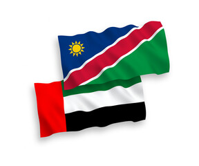 Flags of Republic of Namibia and United Arab Emirates on a white background