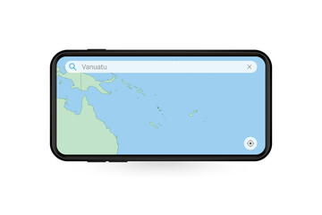 Searching map of Vanuatu in Smartphone map application. Map of Vanuatu in Cell Phone.
