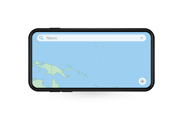 Searching map of Nauru in Smartphone map application. Map of Nauru in Cell Phone.