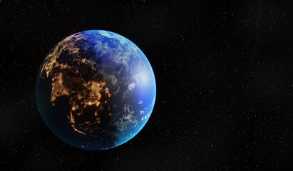 Fototapeta na wymiar beautiful planet earth in space city lights. 3d render. africa, india, europe asia