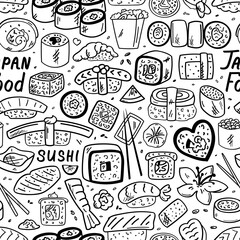Sushi, rolls, pattern, doodle, sketch, vector illustration for advertising. Picture for wrapper