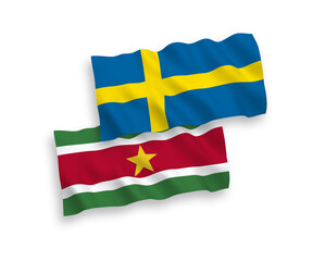 Flags of Sweden and Republic of Suriname on a white background