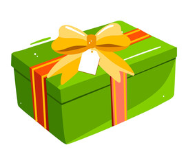 Gift box, christmas sale, paper round packaging, holiday surprise, design cartoon style vector illustration, isolated on white.