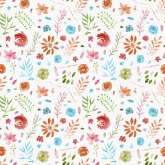 Floral Hand drawn Watercolor isolated on white canvas with high resolution texture, seamless pattern
