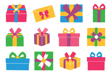 Vector set of various gift boxes. Flat design over white background