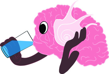illustration of the brain with seashell and glass of water in vector