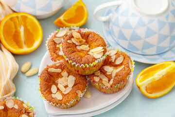 Homemade orange muffins - fondant cakes with almonds