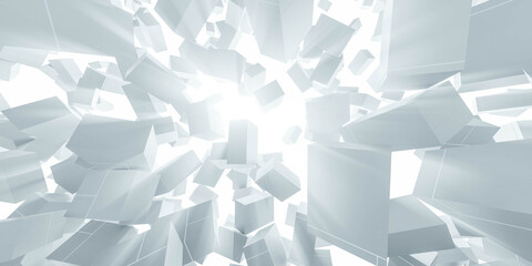 white flying abstract cubes with back lighting and motion blur background 3d render illustration