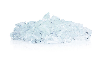 Crystal clear ice cubes on white background