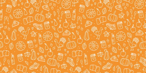 Lovely hand drawn Thanksgiving seamless pattern, cute doodle background, great for banners, wallpapers, wrapping, textiles - vector design