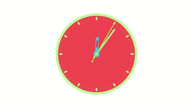 Animation of a colored analog clock with a dynamic arrow.  A video segment with a color gradient of a clock on a white background. 4K format, 10 frames per second. 3D rendering.