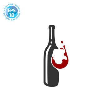 Wine Bottle And Glass Logo Vector