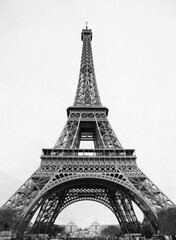 Paris Eiffel Tower - black and white retro postcard styled.