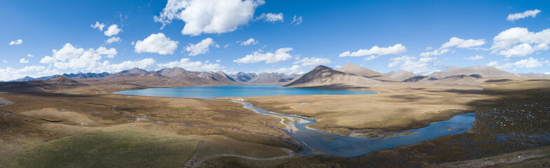 Aerial panorama view of beautiful lagoon in Tibet,China