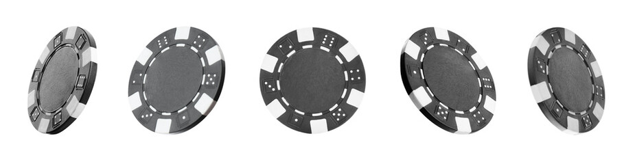 Naklejka premium Set with black casino chips on white background. Banner design