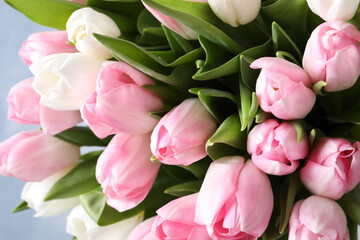 Obraz premium Big bouquet of beautiful tulips, closeup view