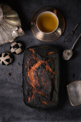 Fototapeta na wymiar Dark Food photography, Burnt bread, text space