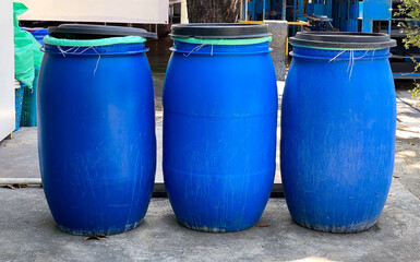 Three blue tank is container for collect food waste or such as garbage.