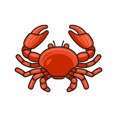 Red Crab Cartoon Style Icon on White Background. Vector