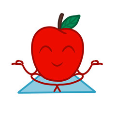 Red apple in the lotus position is engaged in meditation and yoga. Illustration for use in advertising posters posters. Vector illustration.