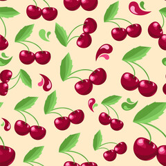 seamless pattern with the image of cherry twigs with leaves