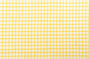Kitchen cotton tablecloth or napkin with a pattern of yellow squares on a white background.