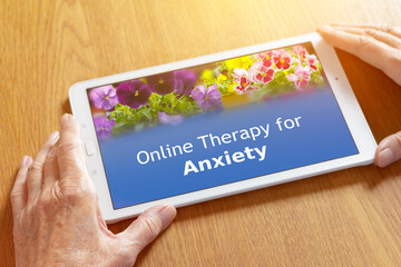 tablet pc online therapy anxiety disorders - obrazy, fototapety, plakaty