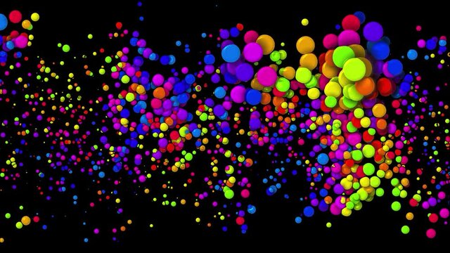 4k looped seamless abstract creative background, beautiful multi-colored circles like paint bubbles or dye droplets. Luma matte as alpha channel. Simple colorful background with cheerful particles.