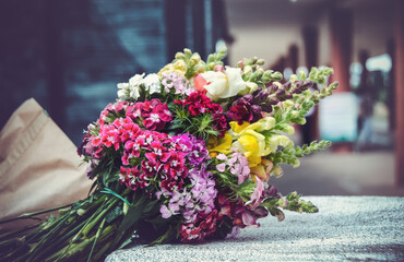 wedding bouquet on the stone