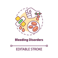 Bleeding disorders concept icon. Liver failure outcome idea thin line illustration. Life-threatening complication. Abnormal bleeding problem. Vector isolated outline RGB color drawing. Editable stroke