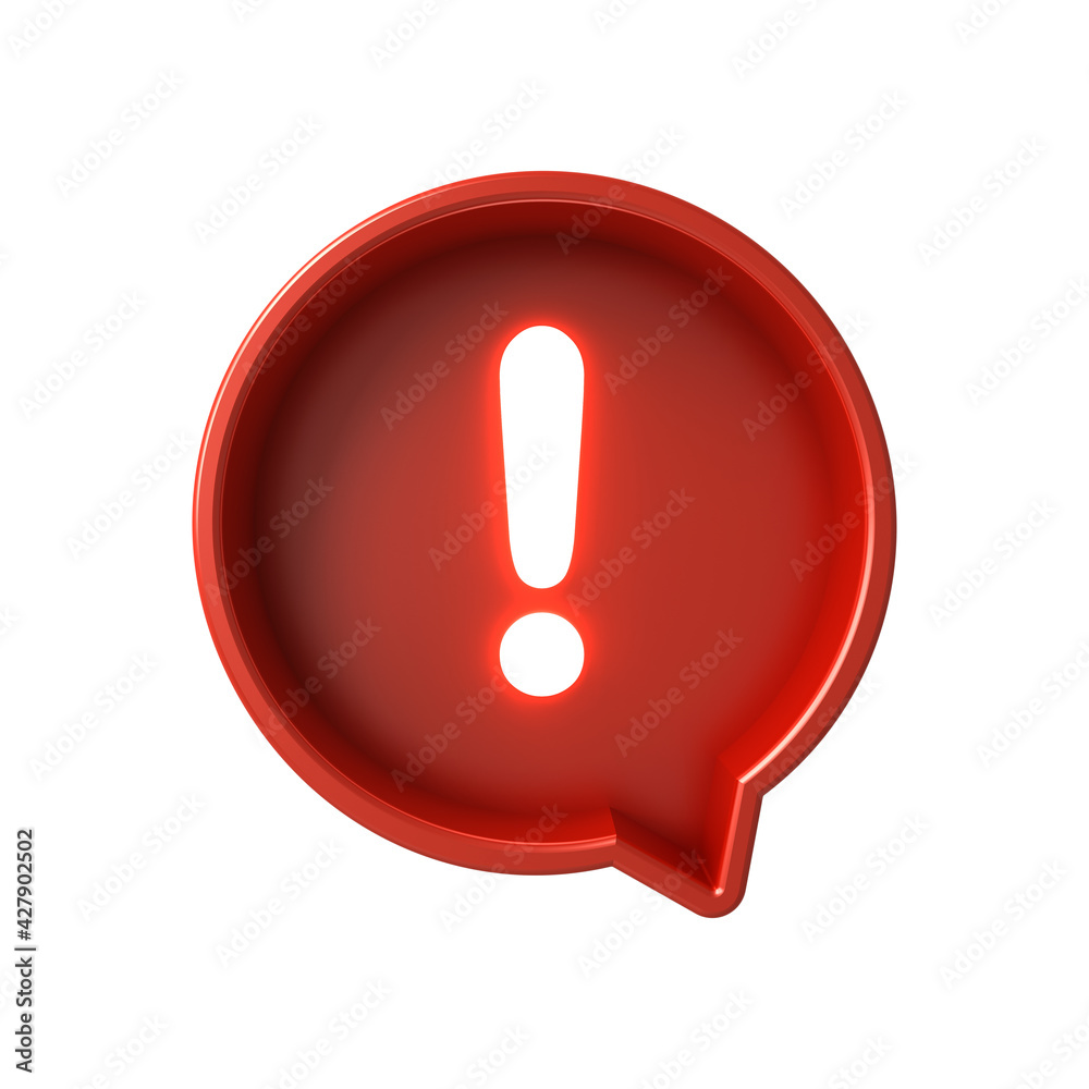 Fototapete speech bubble with neon exclamation mark hazard warning attention sign icon isolated on white backgr
