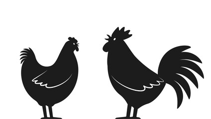 Set of domestic birds from the farm. Rooster and hen. template for the poultry farm.