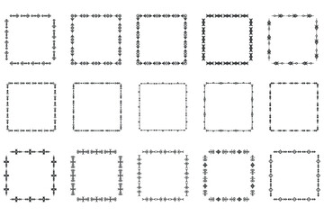 Set of square frames and monograms. Collection decorative square borders. Abstract doodle. Doodle logo design elements. Template labels, stickers, cards. Vector illustration.