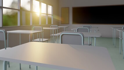 Adobe dimension background interior table  in class room 3d render