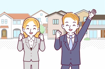 ブロンドヘアのビジネスマン男女