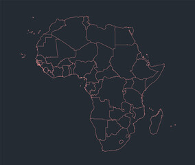 Infographics Africa map outline, flat design, color blue orange blank