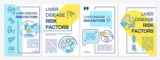 Liver disease risk factors brochure template. Infected needles, sex. Flyer, booklet, leaflet print, cover design with linear icons. Vector layouts for presentation, annual reports, advertisement pages - obrazy, fototapety, plakaty