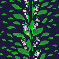 pattern flowers lilies of the valley and leaves vertical bright unusual colored rows of stripes seamless elegant