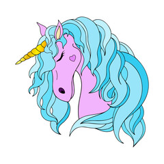 Vector illustration of a unicorn. Unicorn line art in beautiful style. Graphic element vector. Funny cartoon character. Silhouette vector. Cute illustration. Sketch illustration. Beauty logo.