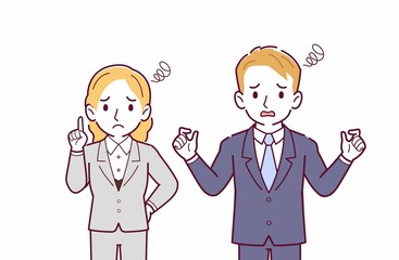 ブロンドヘアのビジネスマン男女