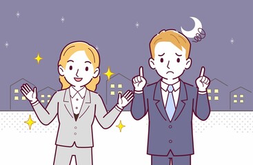 ブロンドヘアのビジネスマン男女