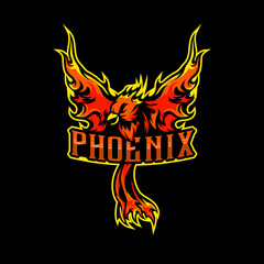 Phoenix esport logo design. A bird with a burning fire. Mascot design