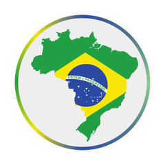 Brazil icon. Shape of the country with Brazil flag. Round sign with flag colors gradient ring. Amazing vector illustration.